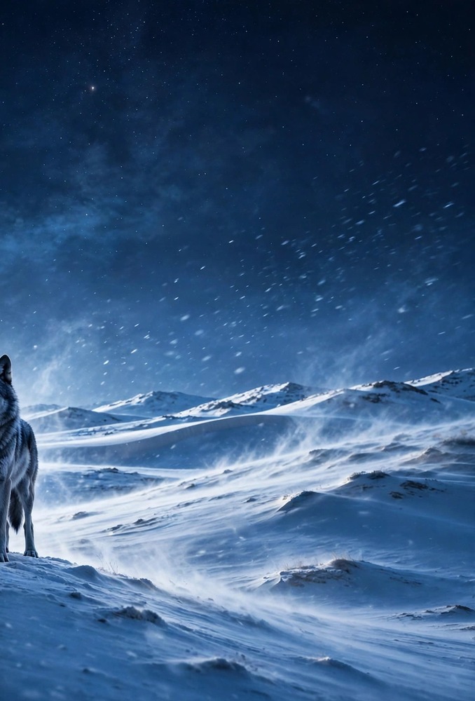 Wolf Snow Night cover wallpaper
